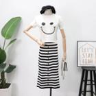 Set: Printed Crop T-shirt + Striped A-line Skirt