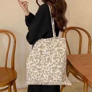 Floral Print Canvas Tote Bag Almond - One Size