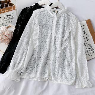 Ruffled-trim Sheer Lace Shirt