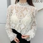 Mock Neck Lace Top White - One Size