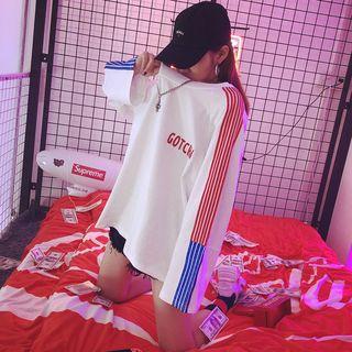 Contrast Striped Long-sleeve Lettering T-shirt
