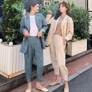 Set: Double Breast Plain Blazer + Dress Pants