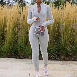 Long-sleeve Zipped Jumpsuit