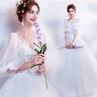Puff-sleeve Wedding Ball Gown