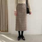 Glen-plaid H-line Long Skirt Brown - One Size