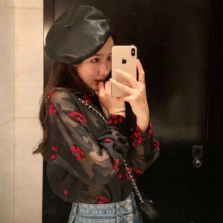 Embroidered See-through Long-sleeve Blouse As Figure - One Size