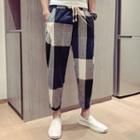 Drawstring Check Panel Pants
