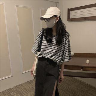 Short-sleeve Striped T-shirt Stripes - Gray - One Size