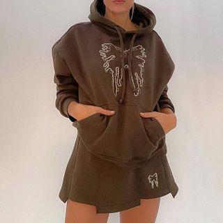 Set: Butterfly Embroidery Hoodie+skirt