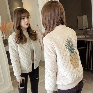 Pineapple Embroidered Velvet Padded Button Jacket