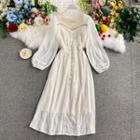 Square-neck Puff Long-sleeve Dress