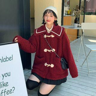 Fleece Loose-fit Toggle Coat Wine Red - One Size
