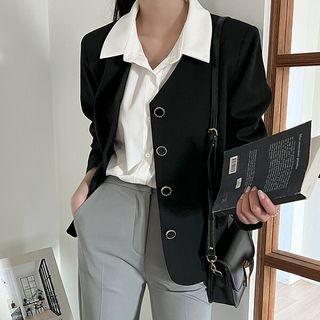 Plus Size Collarless Flap Blazer