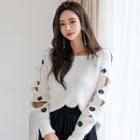 Buttoned Detail Sweater White - One Size