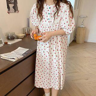 Puff-sleeve Fruit Print Midi Sleep Dress