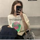 Short-sleeve Planet Print T-shirt Beige - One Size