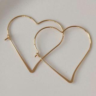 Heart Alloy Open Hoop Earring 402 - 1 Pair - Gold - One Size