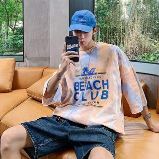 3/4-sleeve Tie Dye Printed T-shirt