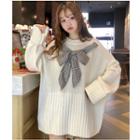 Plaid Tie-front Chunky Sweater