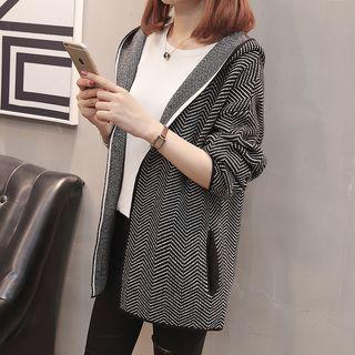 Chevron Patterned Hooded Cardigan