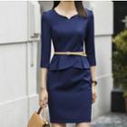 3/4-sleeve Notch-neck Sheath Dress