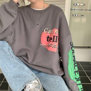 Fleece Lined Printed Sweatshirt Gray - One Size