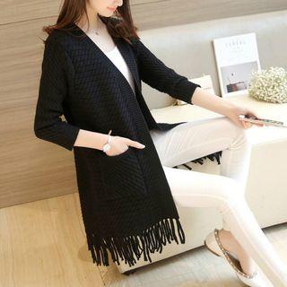 Open Front Fringed Long Cardigan
