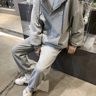 Waffle Pattern Sweatpants / Zipped Hoodie