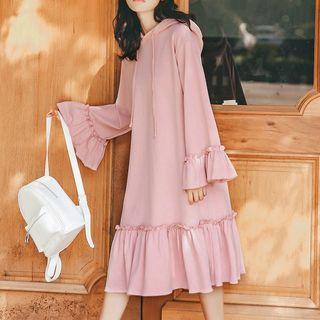 Ruffle Trim Midi Hoodie Dress