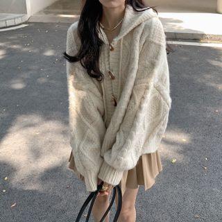 Hooded Toggle Cable Knit Cardigan White - One Size