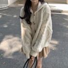 Hooded Toggle Cable Knit Cardigan White - One Size
