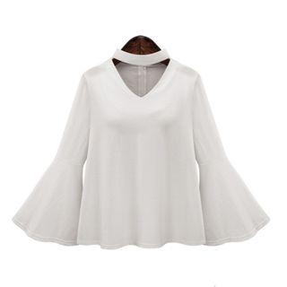 Plain Cut Out Front Long Sleeve Chiffon Top