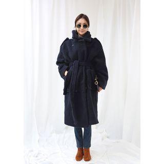 Double-breasted Pocket-detail Coat With Sash