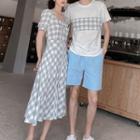 Couple Matching Short-sleeve Gingham Midi Dress / Short-sleeve T-shirt / Shorts