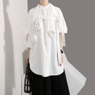 Flower Accent Elbow-sleeve Shirt