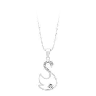 925 Sterling Silver Swan Pendant With White Cubic Zircon And Necklace
