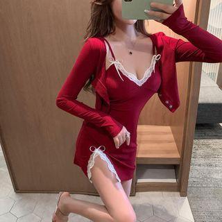 Cropped Cardigan / Spaghetti Strap Dress / Set