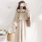 Tie Waist Long-sleeve A-line Dress / Sailor Collar Cape