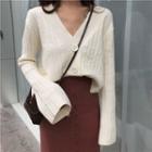 V-neck Cardigan / Midi Knit Skirt