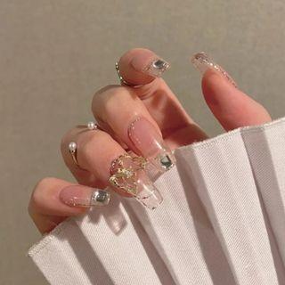 Rhinestone Faux Nail Tips Z053 - Transparent Nude - One Size