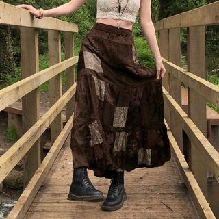 Paisley Print Panel Maxi A-line Skirt