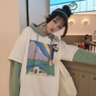 Panel Mock Two-piece Thick Wide Sweatshirt As Shown In Figure - One Size