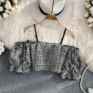 Off Shoulder Smocked Crop Blouse