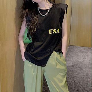 Lettering Tank Top / Straight Leg Pants