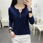 Notch-neck Long-sleeve T-shirt