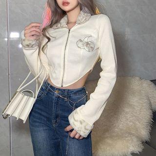 Fleece Collar Crop Zip Jacket