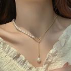 Freshwater Pearl Pendant Y Alloy Necklace Gold - One Size
