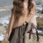 V-neck Sweater / Ruffle Trim Midi A-line Skirt