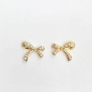 Faux Pearl Bow Stud Earring 1 Pair - Bow - One Size