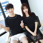 Couple Matching Contrast Trim Short Sleeve T-shirt / Shorts/ Lace Hem Short Sleeve T-shirt Dress